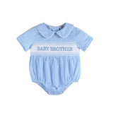 Lil Cactus Light Blue Baby Brother Smocked Collared Romper