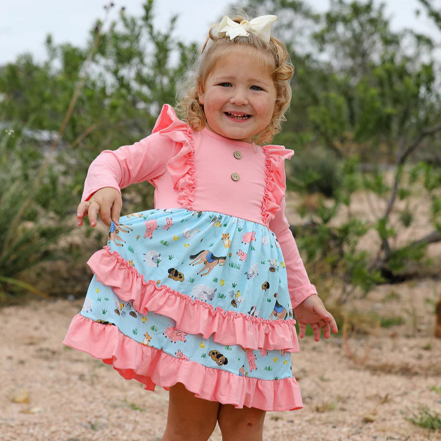 Rachel's Promise Barnyard Friends Ruffled Pink Swing Dress