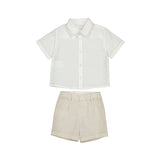 Mayoral 1225 Linen Bermuda Set Oatmeal Check