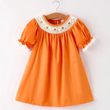 Rylee Faith Orange Pumpkin Smocked Bishop Dress