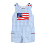 Lil Cactus Blue Gingham USA Flag Pocket Shortalls