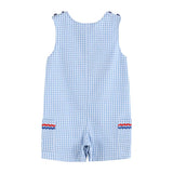 Lil Cactus Blue Gingham USA Flag Pocket Shortalls