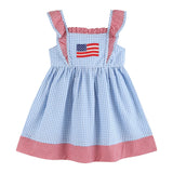 Lil Cactus Blue Gingham USA American Flag Ruffle Dress