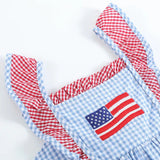 Lil Cactus Blue Gingham USA American Flag Ruffle Dress