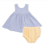 Angel Dear Micro Gingham Blue Blizzard Infant Dress with Bow and Bloomer