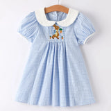 Rylee Faith Blue Plaid Rabbit Embroidered Dress