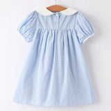 Rylee Faith Blue Plaid Rabbit Embroidered Dress
