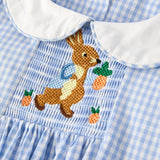 Rylee Faith Blue Plaid Rabbit Embroidered Dress