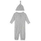Kickee Pants Solid Layette Gown Converter & Single Knot Hat Set Heathered Mist