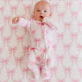 Copper Pearl Bamboo Convertible Zip Up Footie Bow My Gosh