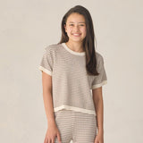 Rylee + Cru Teen Boxy Crop Knit Tee Chocolate Stripe