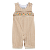Lil Cactus Light Brown Pinstripe Pumpkin Smocked Overalls