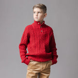 Hope & Henry Organic Mock Neck Cable Sweater Red Twist Cable