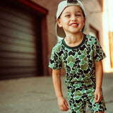 Fletch Green Distressed Camo 2 Piece Shorts Pajama Set