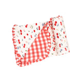 Angel Dear Watercolor Gingham + Cherries Gingham Ruffle Receiving Blanket