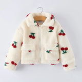 Rylee Faith Cherry Print Plush Jacket Cream