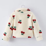 Rylee Faith Cherry Print Plush Jacket Cream