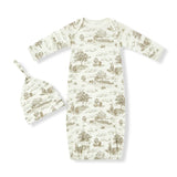 Milkbarn Luxe Stretch Newborn Gown and Hat Set Country Toile