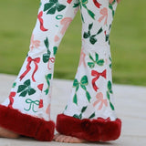 Rylee Faith Bow Print Christmas Pajamas with Cozy Red Trim