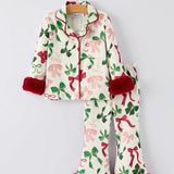 Rylee Faith Bow Print Christmas Pajamas with Cozy Red Trim