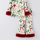 Rylee Faith Bow Print Christmas Pajamas with Cozy Red Trim