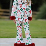 Rylee Faith Bow Print Christmas Pajamas with Cozy Red Trim