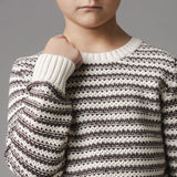 Hope & Henry Organic Crewneck Sweater Chocolate Tan Stripe