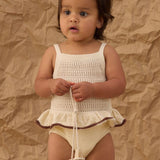 Rylee + Cru Crochet Ruffle Romper Natural