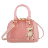 Carrying Kind Cate Light Pink Sparkle Purse with Crystal Teddy Charm