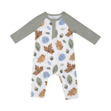 Angel Dear Long Sleeve Raglan Henley Romper Cuddly Leaves
