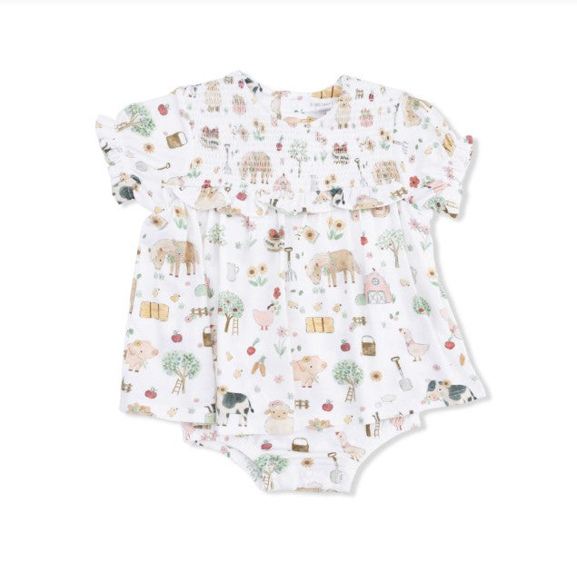 Angel Dear Cute Farm Animals Pink Smocked Ruffle Bubble with Skirt