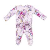 Angel Dear Dahlia Floral 2 Way Ruffle Back Zipper Footie