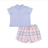 Angel Dear Dusty Plaid Polo Set with Shorts