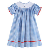 Lil Cactus Blue Gingham School Supplies Smocked Bishop Dress