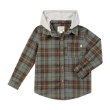Me & Henry Erin Hooded Shirt Brown/Sage Plaid