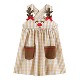 Lil Cactus Fawn Brown Gingham Reindeer Pocket Jumper Dress