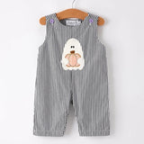 Rylee Faith Halloween Ghost Striped Smocked Boys Romper