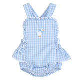 Lil Cactus Blue Gingham Goose Ruffle Romper