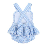Lil Cactus Blue Gingham Goose Ruffle Romper