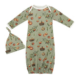 Milkbarn Organic Cotton Newborn Gown & Hat Set Apple Orchard