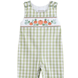 Lil Cactus Sage Green Gingham Pumpkin Smocked Overalls