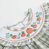Lil Cactus Sage Green Gingham Pumpkin Smocked Bishop Dress