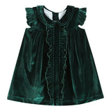 Lil Cactus Green Velvet Flutter Sleeve Dress
