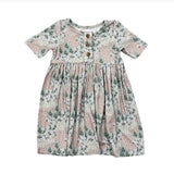 Babysprouts Short Sleeve Henley Dress Aqua/Grey Floral