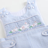 Lil Cactus Blue Seersucker Easter Bunny Smocked Jon Jon