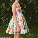 Abel & Lula Girls Stamp Mikado Dress Bright Floral