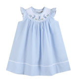 Lil Cactus Light Blue Seersucker Easter Bunny Smocked Bishop Dress