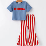 Rylee Faith Designs 'Merica Top and Striped Bell Pant Set