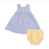 Angel Dear Micro Gingham Blue Blizzard Dress with Bow & Bloomer