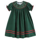 Lil Cactus Green Mistletoe Smocked Bishop Dress